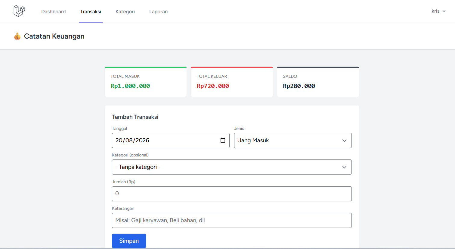 Screenshot Keuangan Online — Aplikasi Catat Keuangan Pribadi