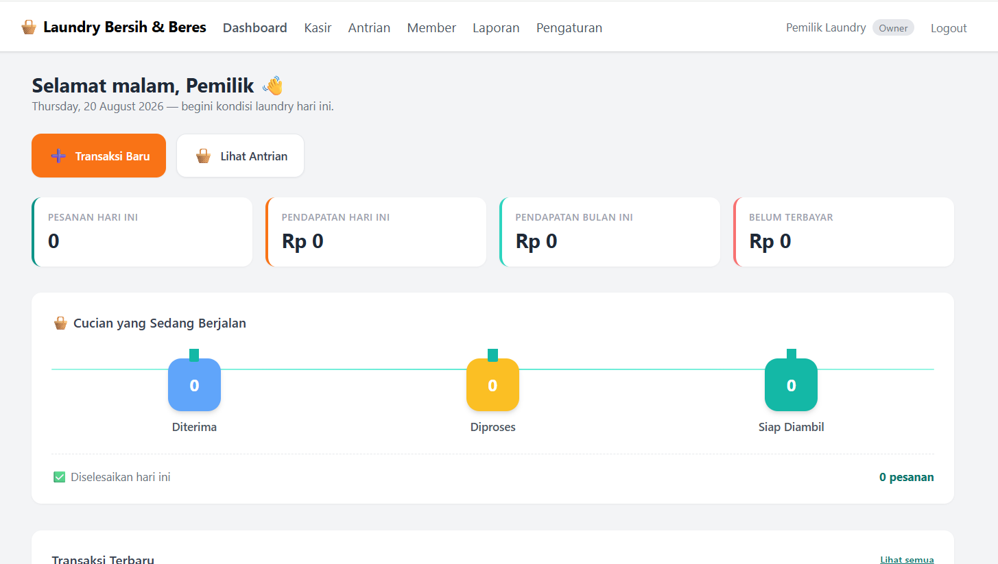 Screenshot Laundry Bersih & Beres — Sistem Kasir & Antrian Laundry