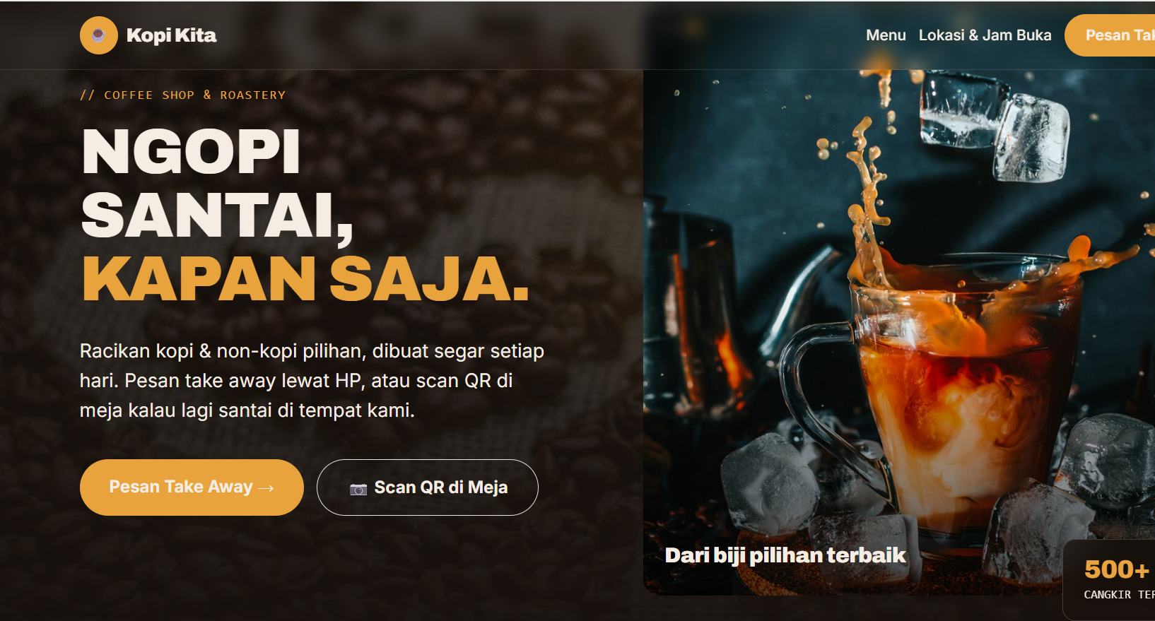 Screenshot Kopi Kita — Landing Page & Pemesanan Coffee Shop (Dine-in & Take Away)